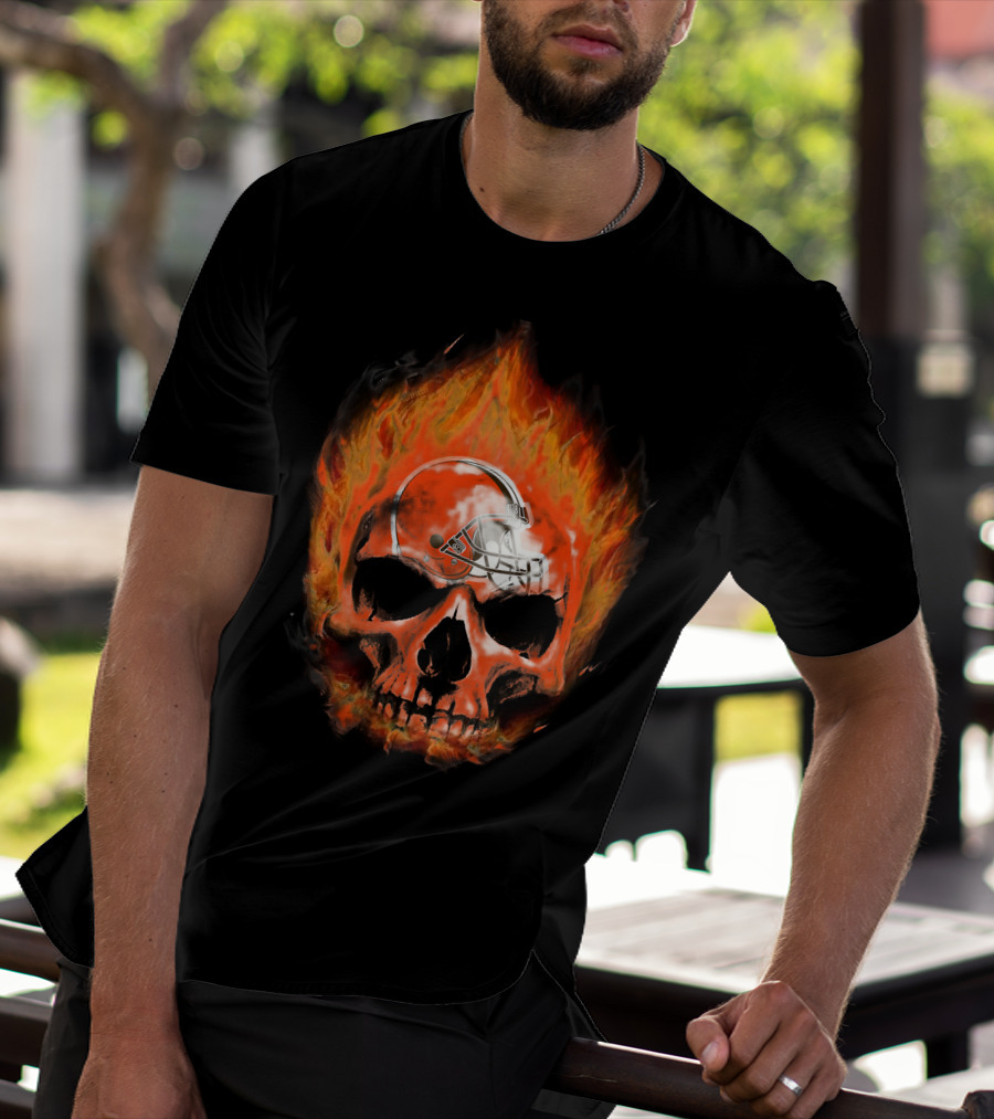 Cleveland Browns Skull In Flames 35 T-Shirt