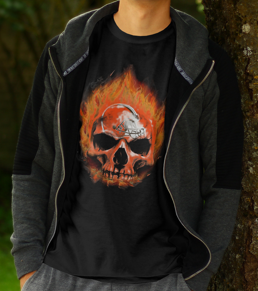 Cleveland Browns Skull In Flames 35 T-Shirt