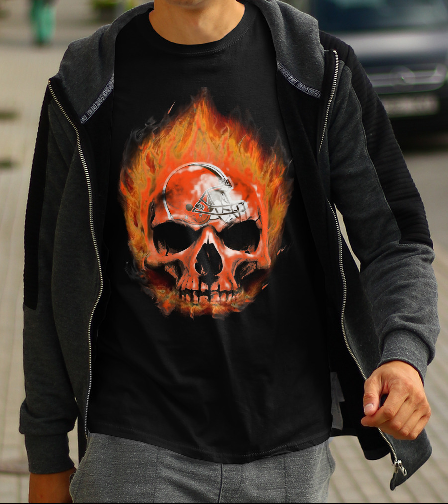 Cleveland Browns Skull In Flames 35 T-Shirt