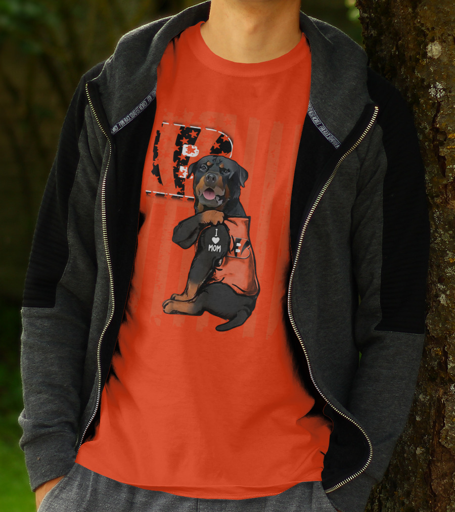 Rottweiler I Love Mom Cincinnati Bengals Bp Usa Flag T-Shirt