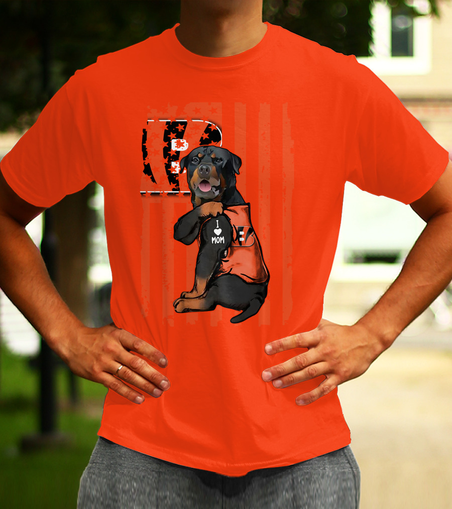 Rottweiler I Love Mom Cincinnati Bengals Bp Usa Flag T-Shirt
