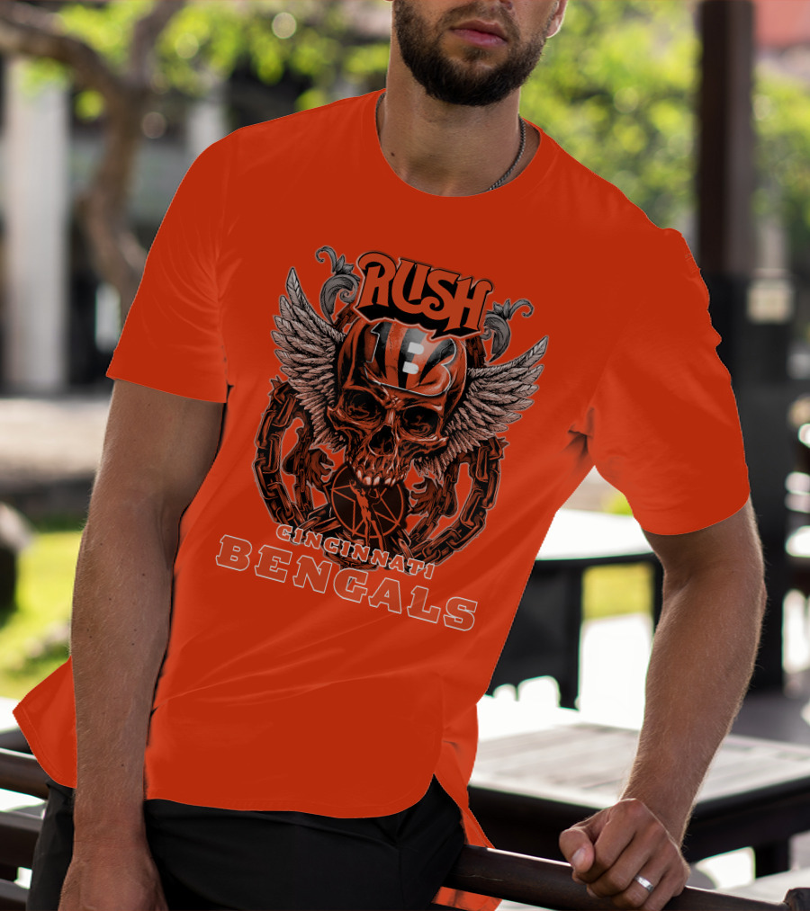 Rush Cincinnati Bengals Helmet Wings Skull T-Shirt