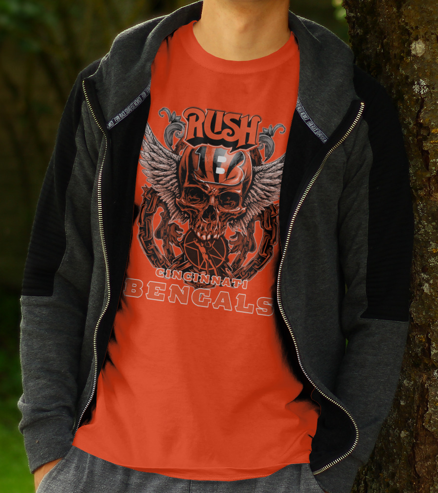 Rush Cincinnati Bengals Helmet Wings Skull T-Shirt
