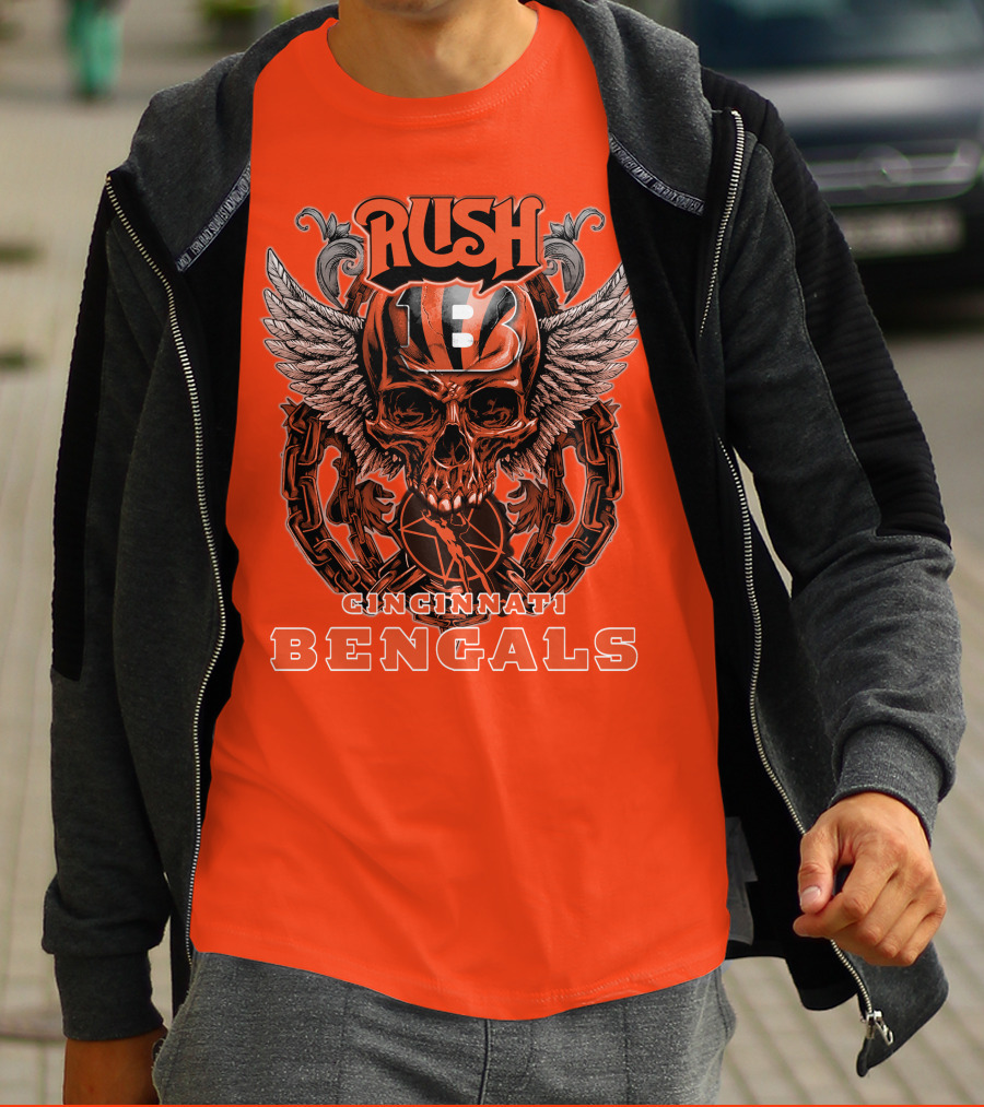 Rush Cincinnati Bengals Helmet Wings Skull T-Shirt