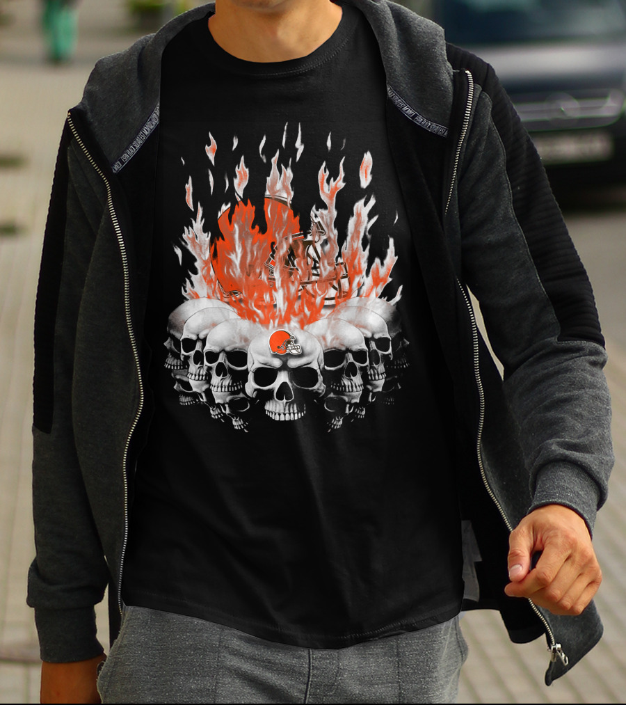 Cleveland Browns 37 Flaming Skull Helmet T-Shirt