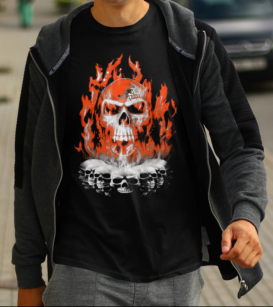 Cleveland Browns Skull Fire Helmet 38 T-Shirt