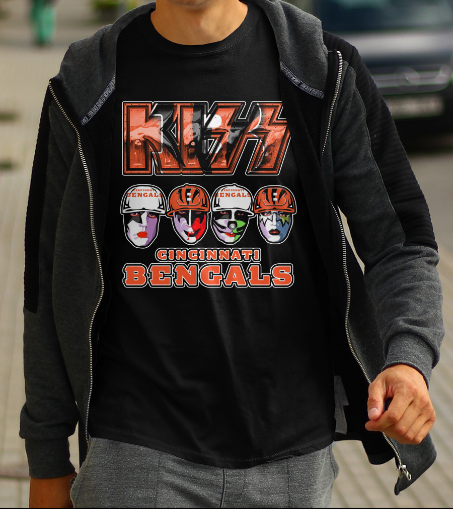 Kiss Cincinnati Bengals Faces With Orange Helmets T-Shirt