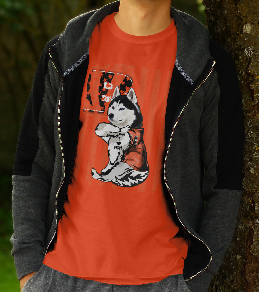 Cincinnati Bengals Siberian Husky I Love Mom Fan T-Shirt