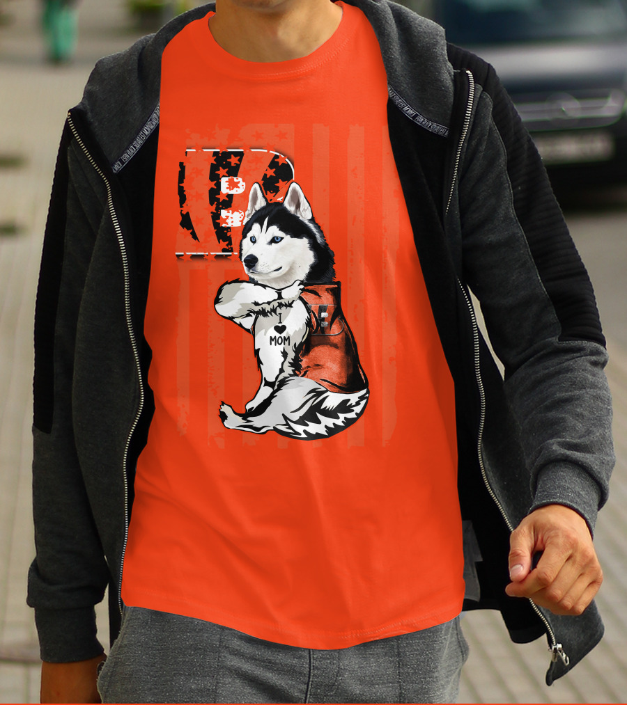 Cincinnati Bengals Siberian Husky I Love Mom Fan T-Shirt