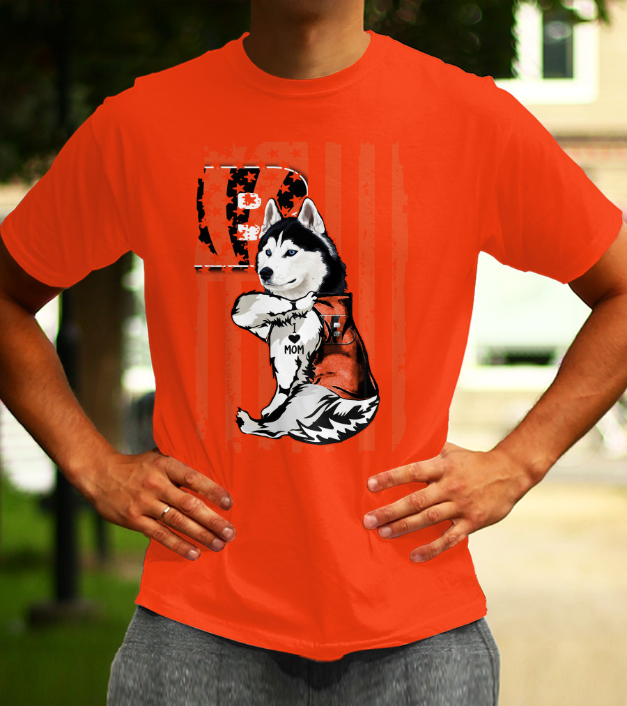 Cincinnati Bengals Siberian Husky I Love Mom Fan T-Shirt