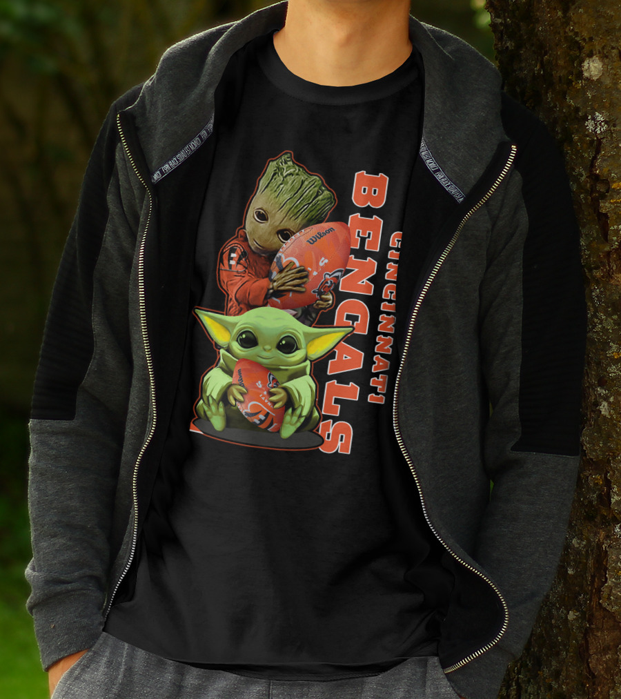 Cincinnati Bengals Baby Yoda Groot Football T-Shirt