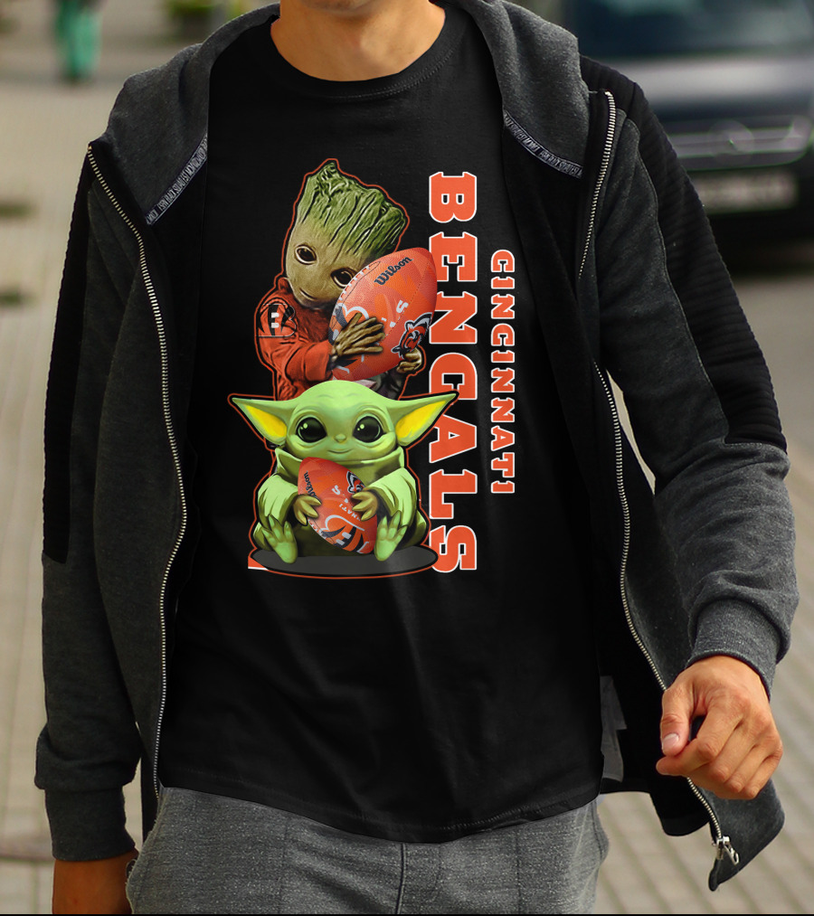 Cincinnati Bengals Baby Yoda Groot Football T-Shirt