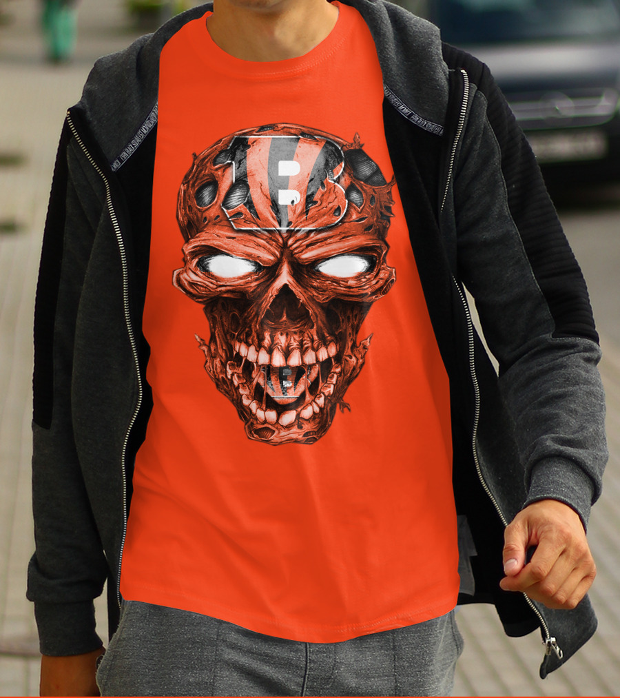 Cincinnati Bengals Skull V2 Creepy Horror Fan Gear T-Shirt