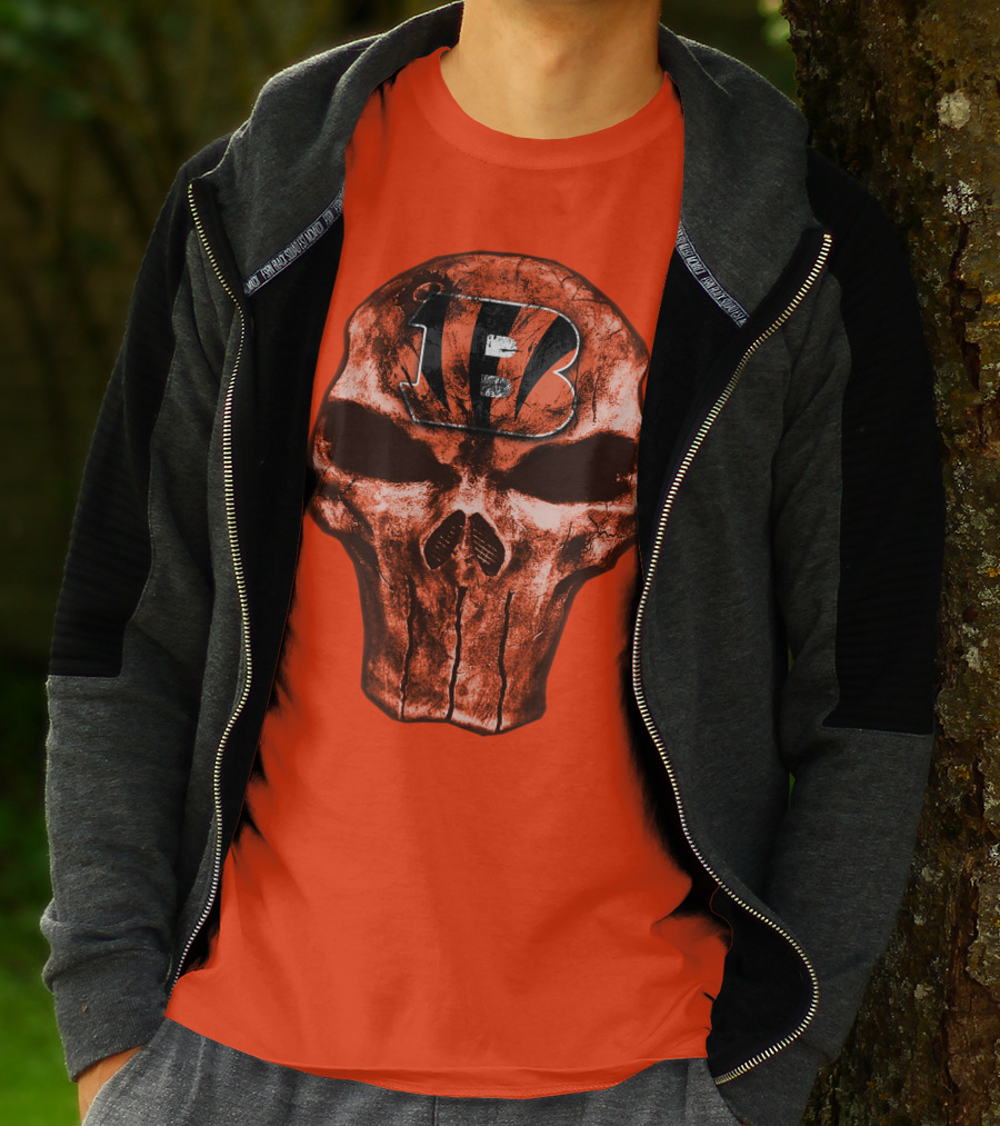 Skull Cincinnati Bengals Logo On Bold Orange T-Shirt