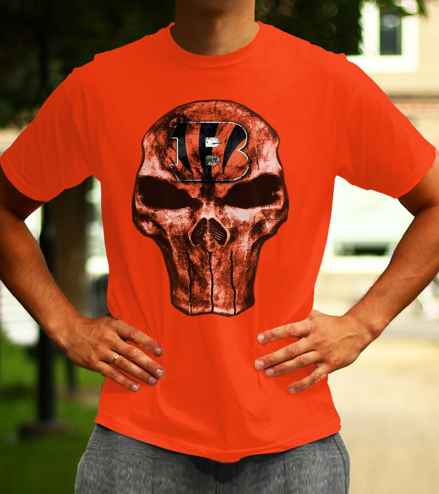 Skull Cincinnati Bengals Logo On Bold Orange T-Shirt