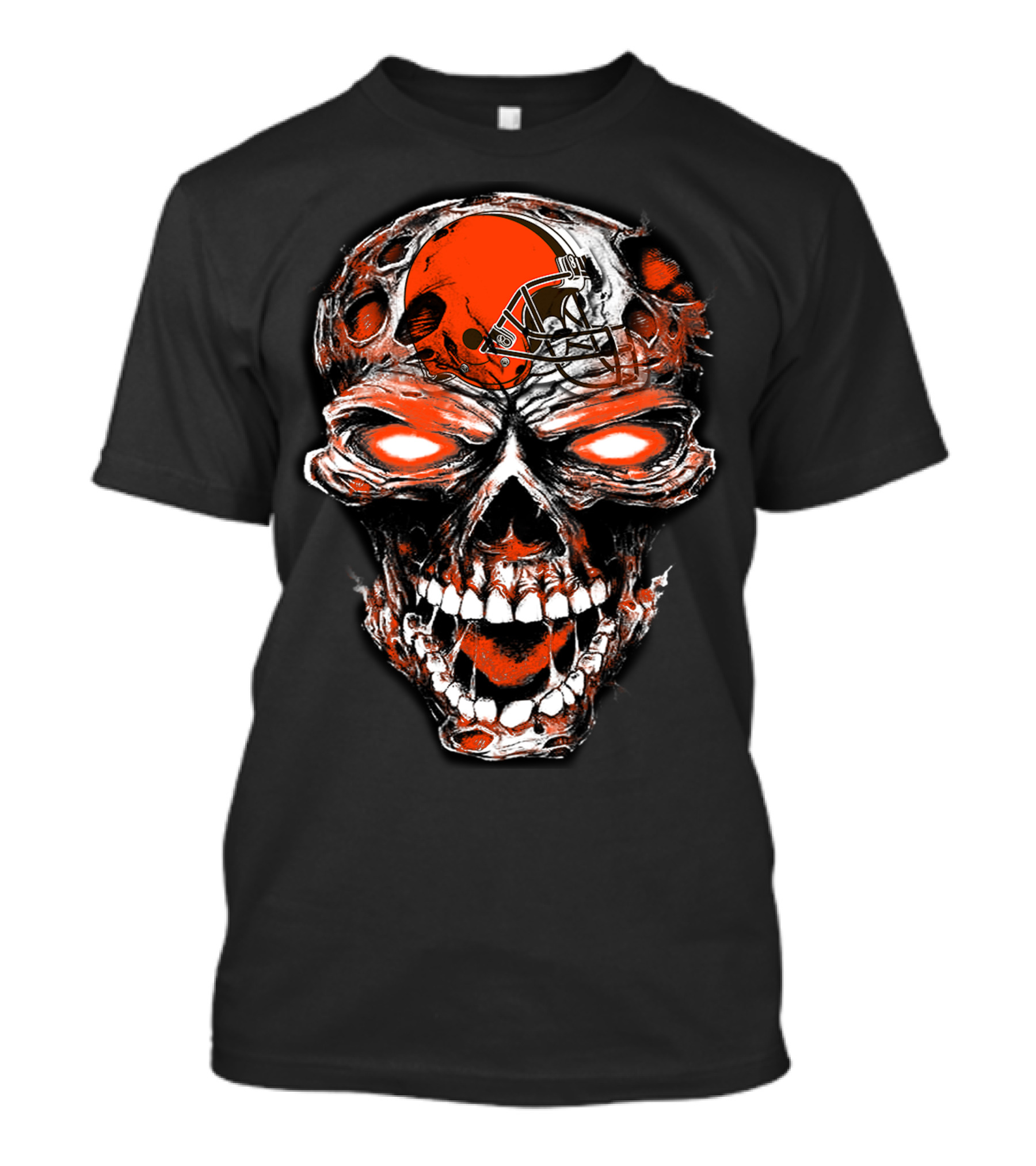 Cleveland Browns Skull Design 43 Orange Helmet Football Fan T-Shirt
