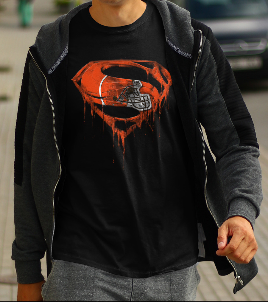 Cleveland Browns Helmet Dripping Superman Logo T-Shirt