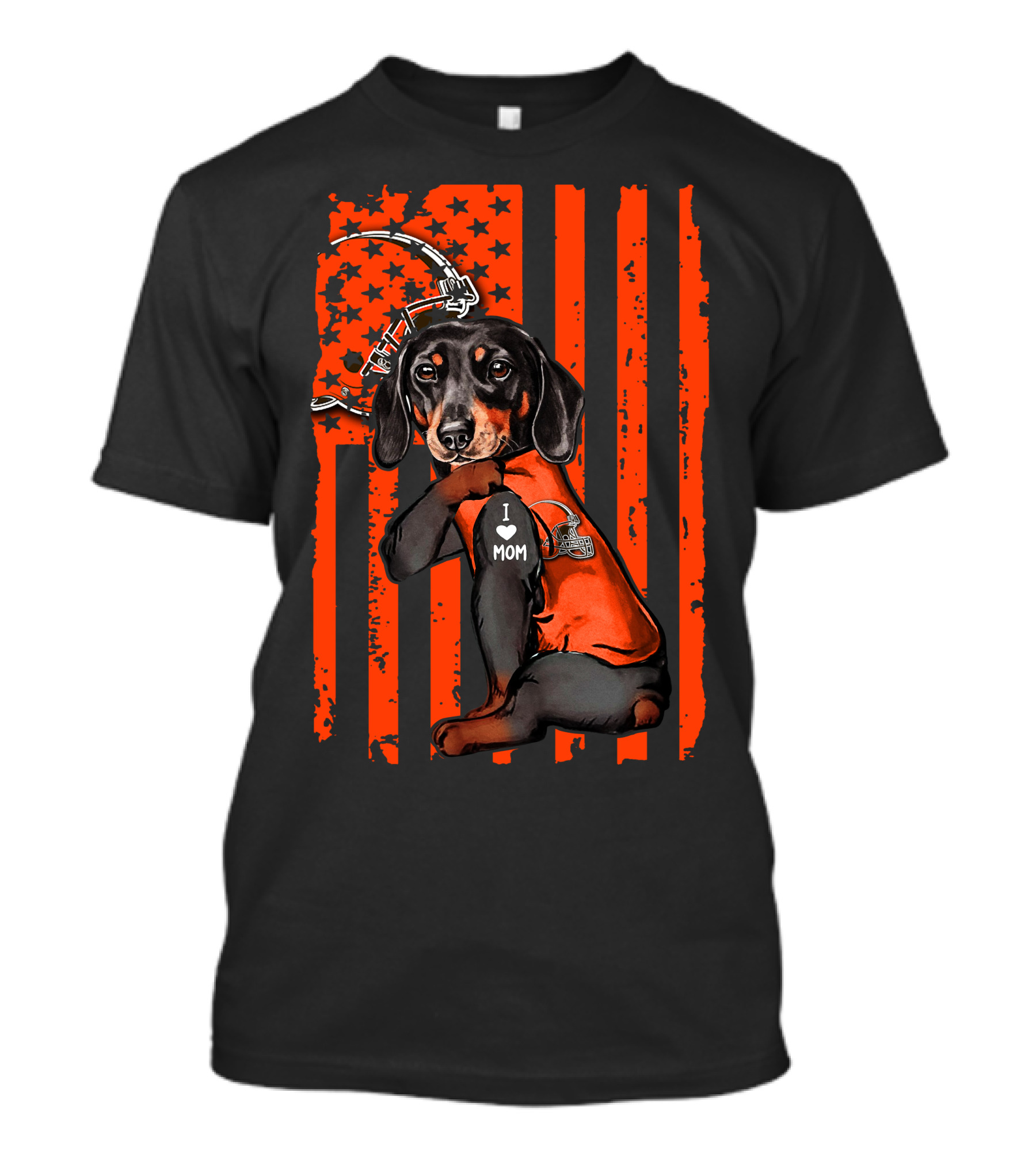 CLEVELAND BROWNS Dachshund I Love Mom Football Fan Flag T-Shirt