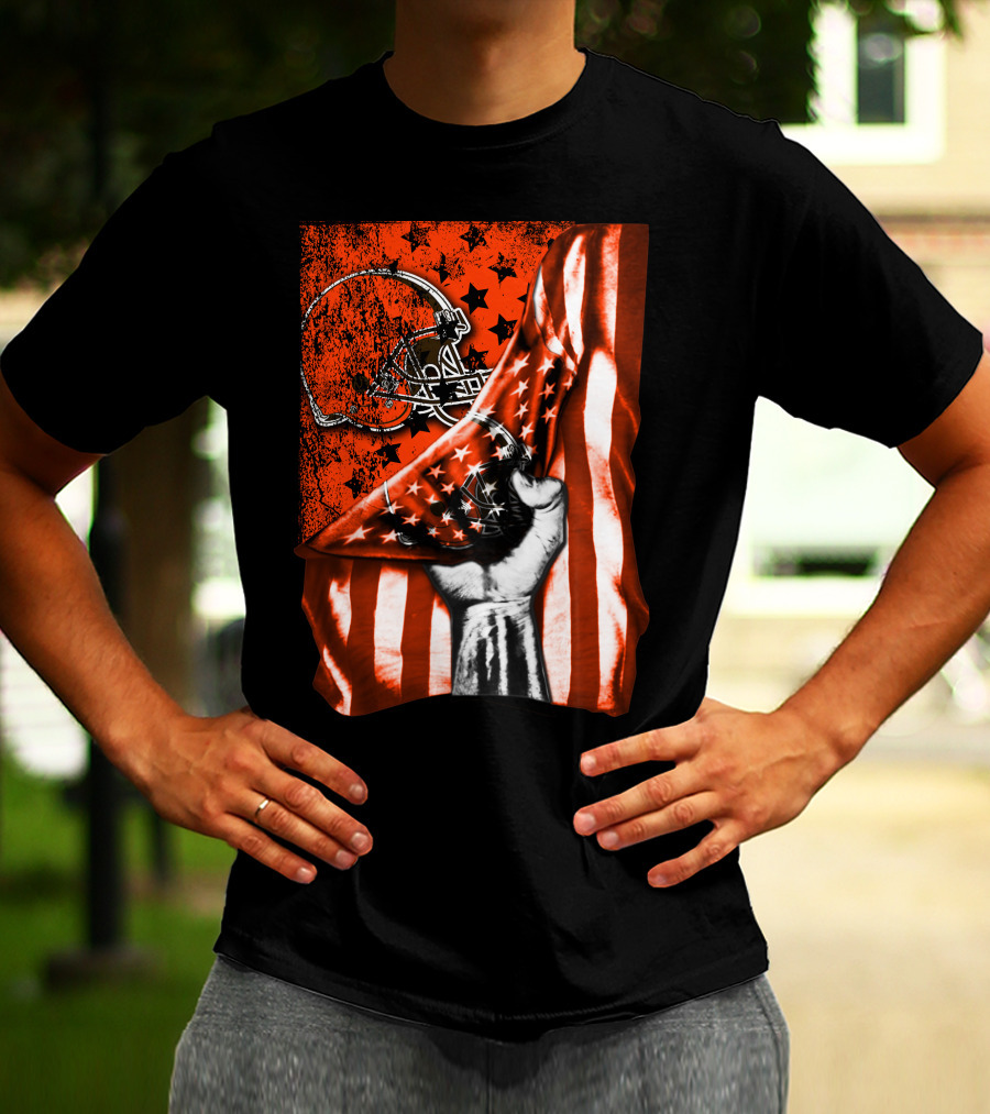 Cleveland Browns Football Helmet American Flag Fist T-Shirt