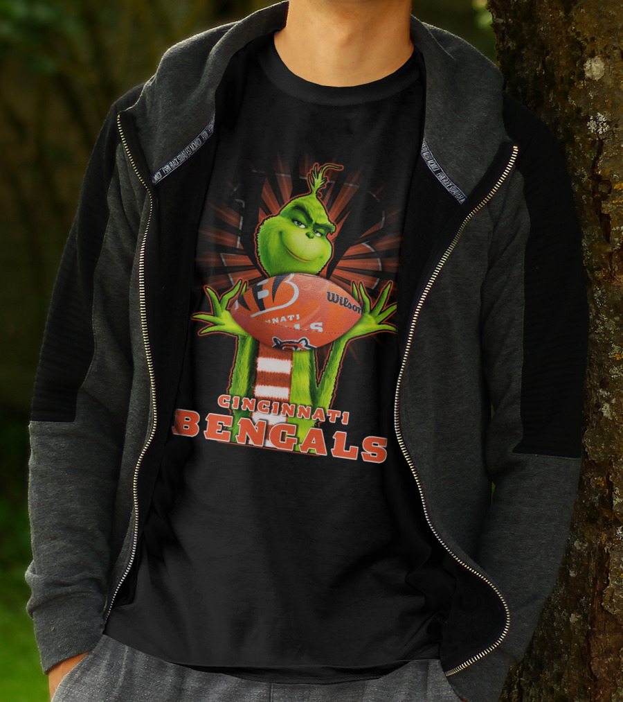 Grinch Holding Cincinnati Bengals Wilson Football T-Shirt