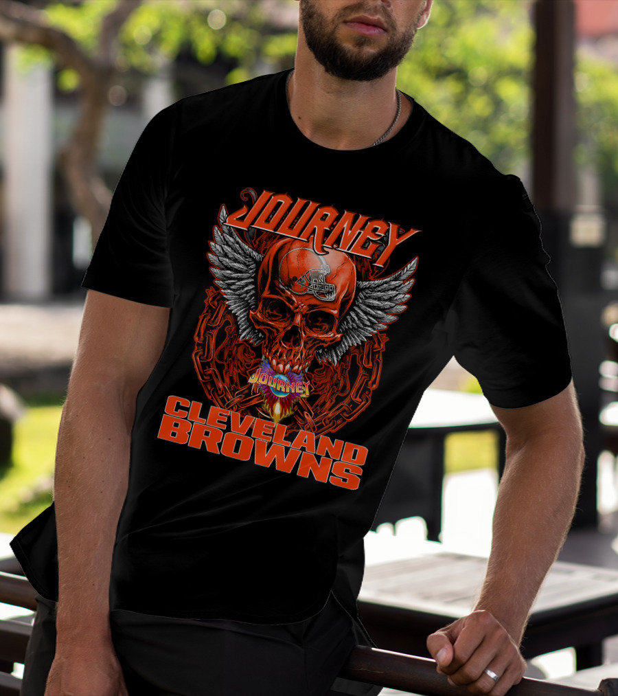 JOURNEY Winged Flaming Skull CLEVELAND BROWNS Football Helmet T-Shirt