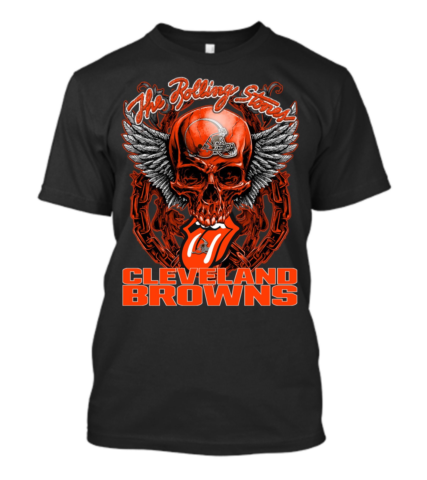 The Rolling Stones Cleveland Browns Skull With Helmet And Tongue T-Shirt