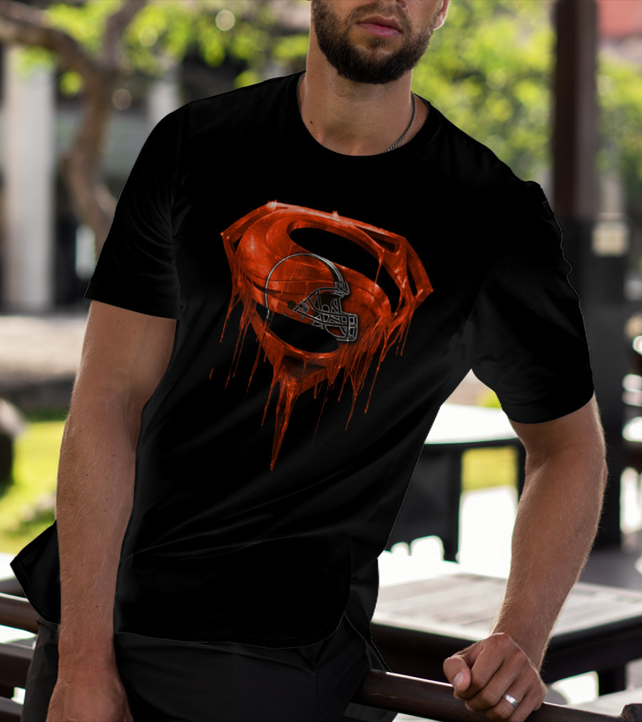 Spm CLEVELAND BROWNS Dripping Superhero Helmet T-Shirt