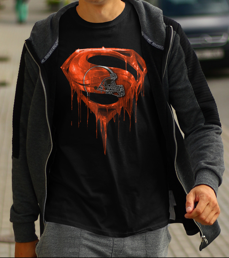 Spm CLEVELAND BROWNS Dripping Superhero Helmet T-Shirt