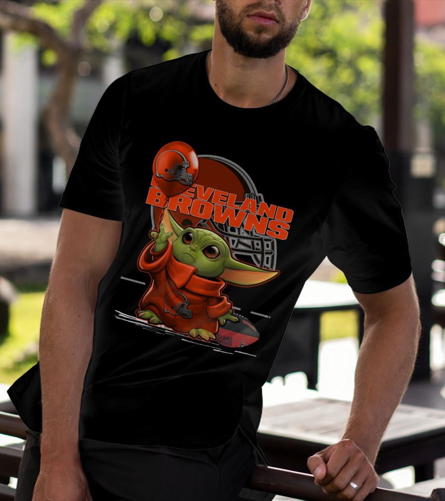 Yoda CLEVELAND BROWNS Football Helmet And Baby Yoda In Jersey T-Shirt