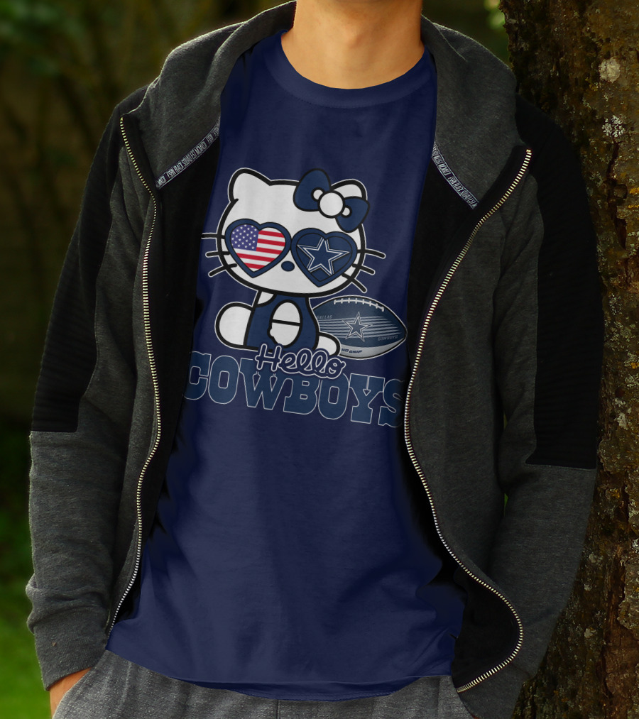 Hellokitty Hello Cowboys Dallas Football Stars USA Flag Glasses Football T-Shirt