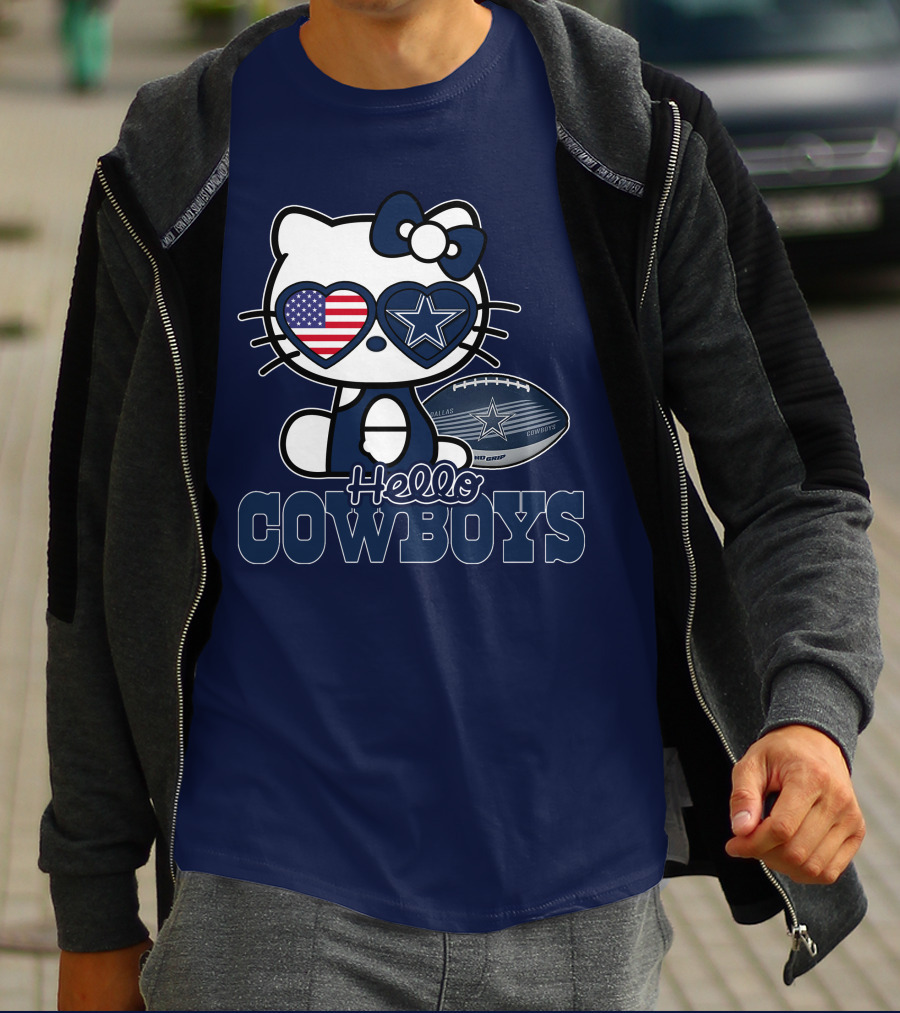Hellokitty Hello Cowboys Dallas Football Stars USA Flag Glasses Football T-Shirt
