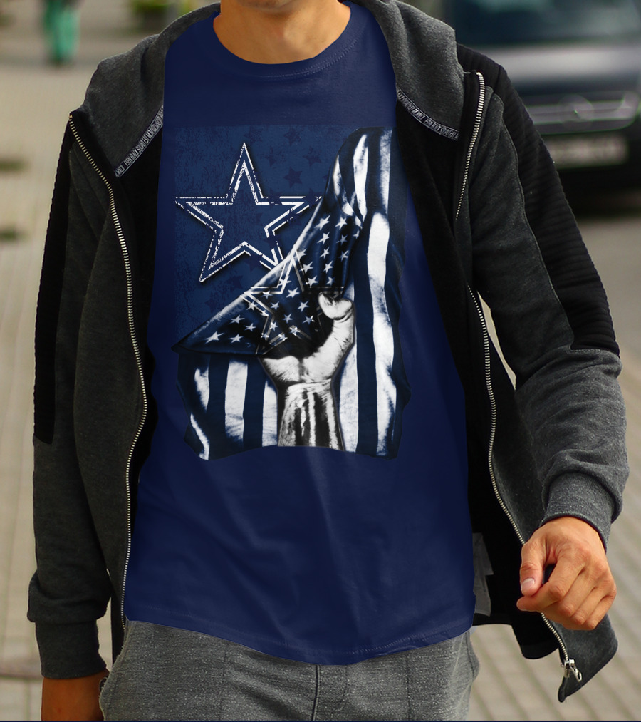 Dallas Cowboys Star With American Flag And Fist T-Shirt