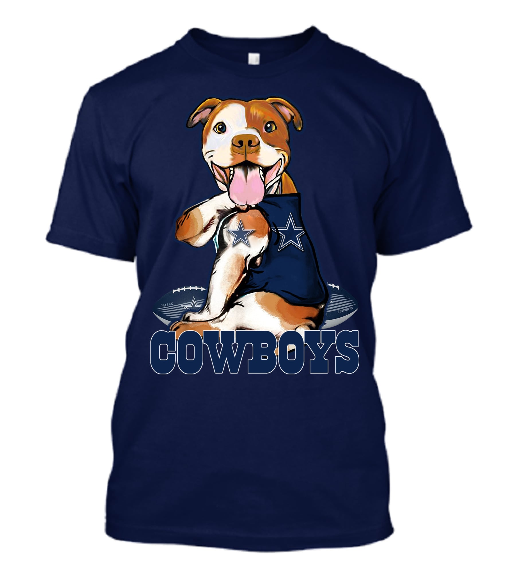 Pittbull Dallas Cowboys Pitbull Wearing Cowboys Jersey With Footballs T-Shirt