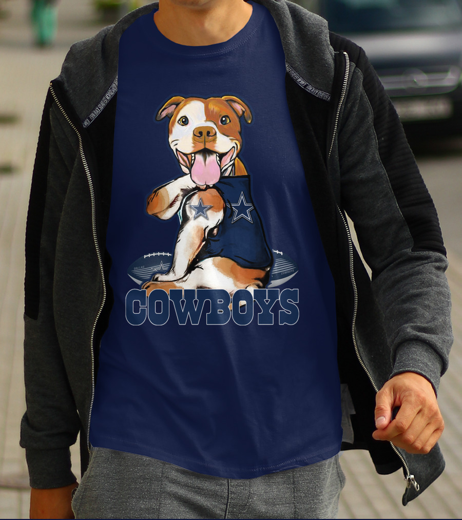 Pittbull Dallas Cowboys Pitbull Wearing Cowboys Jersey With Footballs T-Shirt