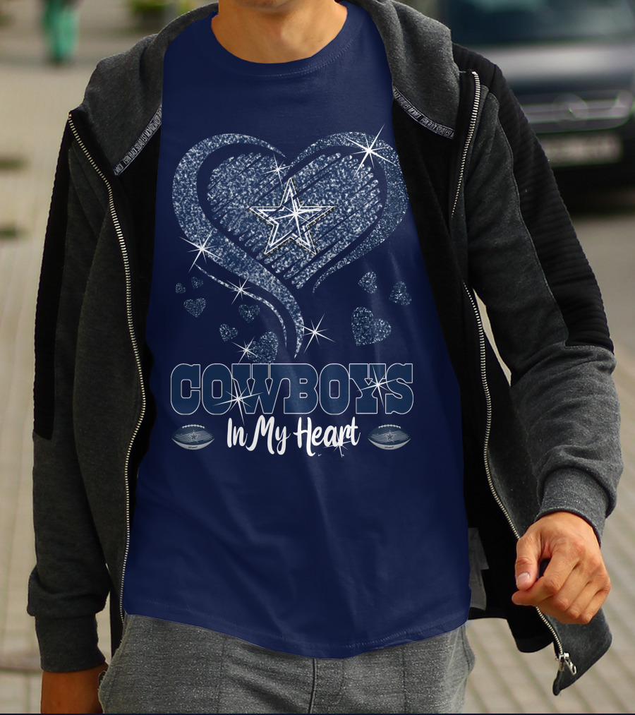 COWBOYS In My Heart Dallas Star And Glitter Hearts T-Shirt