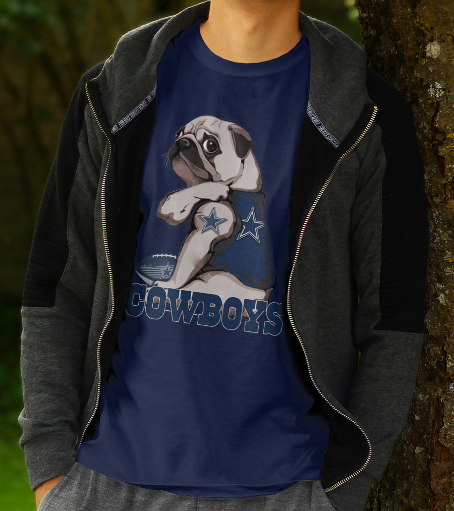 Pug In Dallas Cowboys Star Jersey With Football T-Shirt