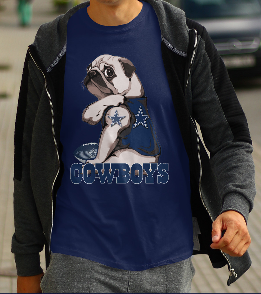 Pug In Dallas Cowboys Star Jersey With Football T-Shirt