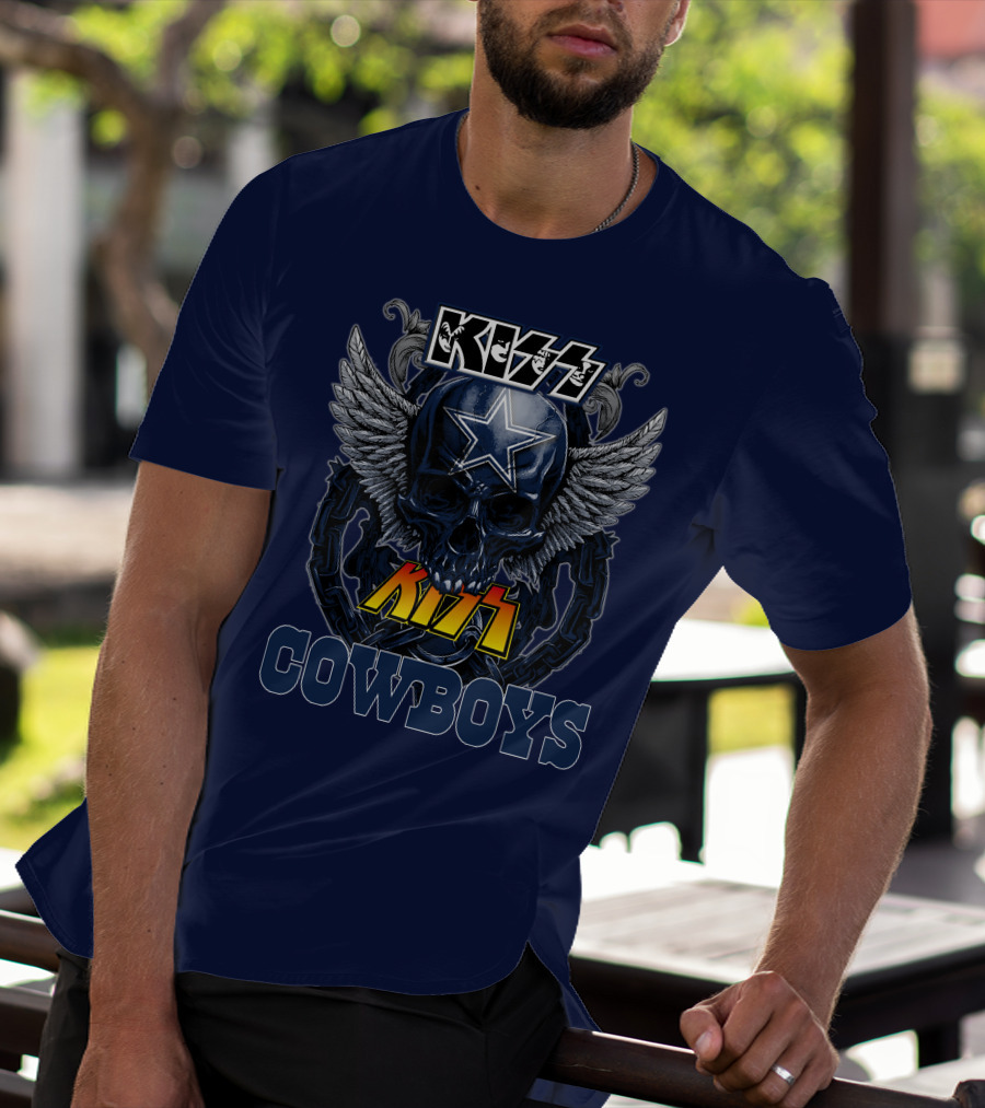 KISS Dallas Cowboys Skull With Star And Wings T-Shirt