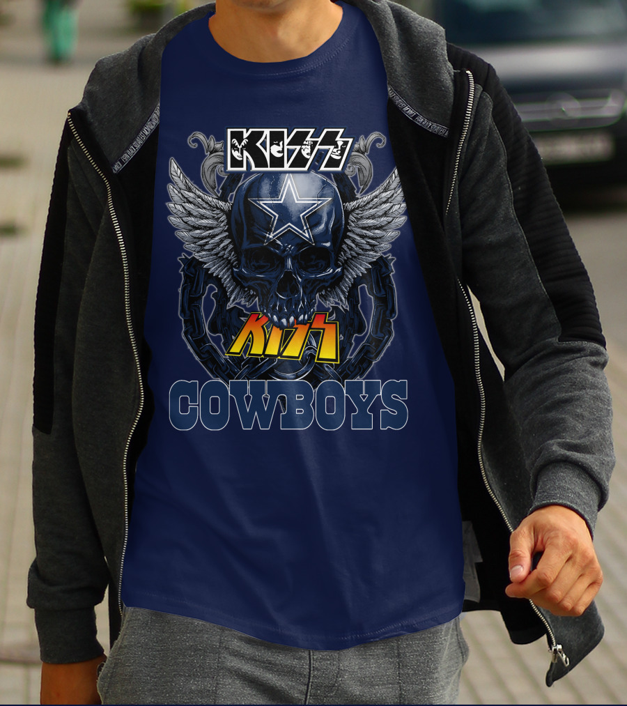 KISS Dallas Cowboys Skull With Star And Wings T-Shirt
