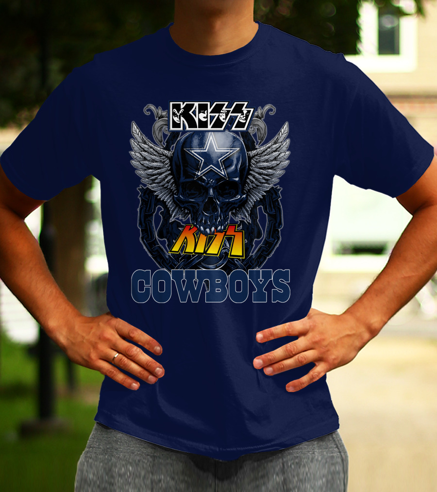 KISS Dallas Cowboys Skull With Star And Wings T-Shirt