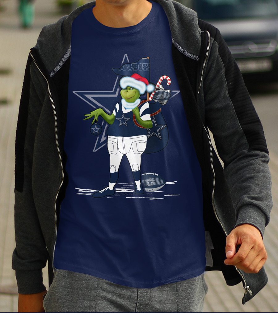 Grinchxmas Dallas Cowboys Holiday Cheer With Starry Football Twist T-Shirt