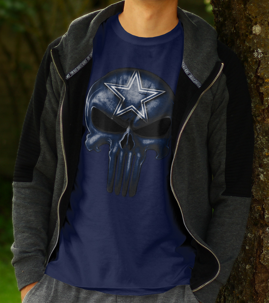 Skull Dallas Cowboys Star Logo Navy Background T-Shirt