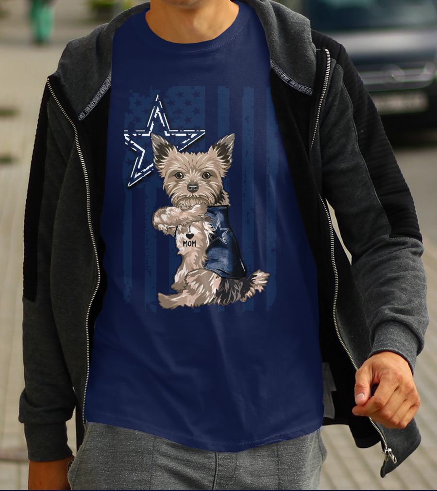 Yorkshire Terrier I Love Mom Dallas Cowboys Fan Flag T-Shirt