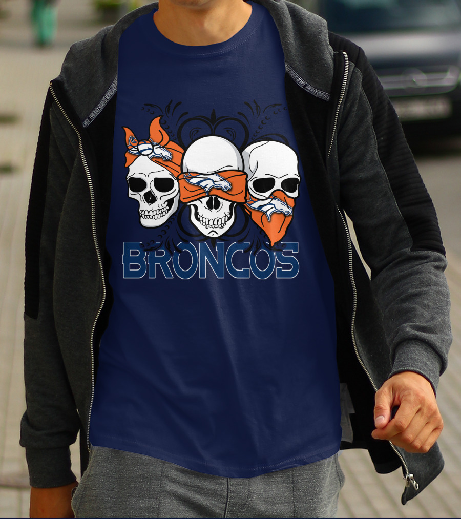 Broncos 3 Skull Bandana Denver Fans T-Shirt