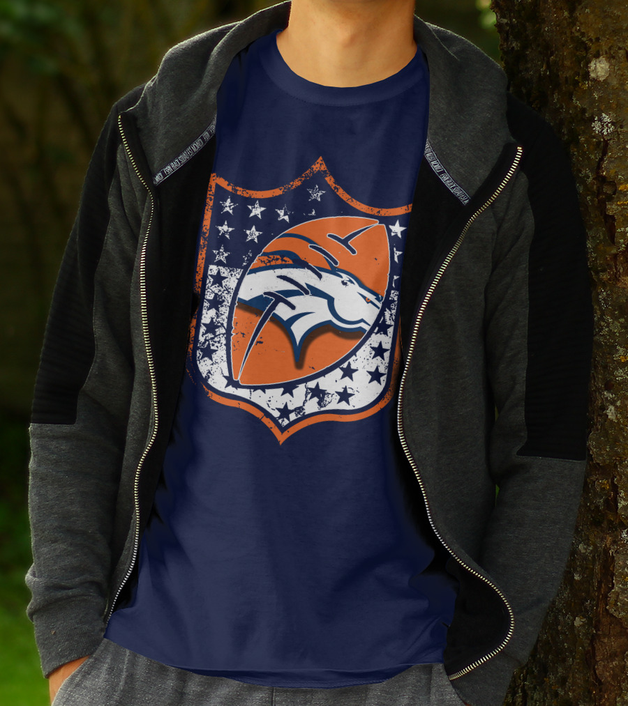 Denver Broncos Vintage Logo With Stars And Orange Shield T-Shirt