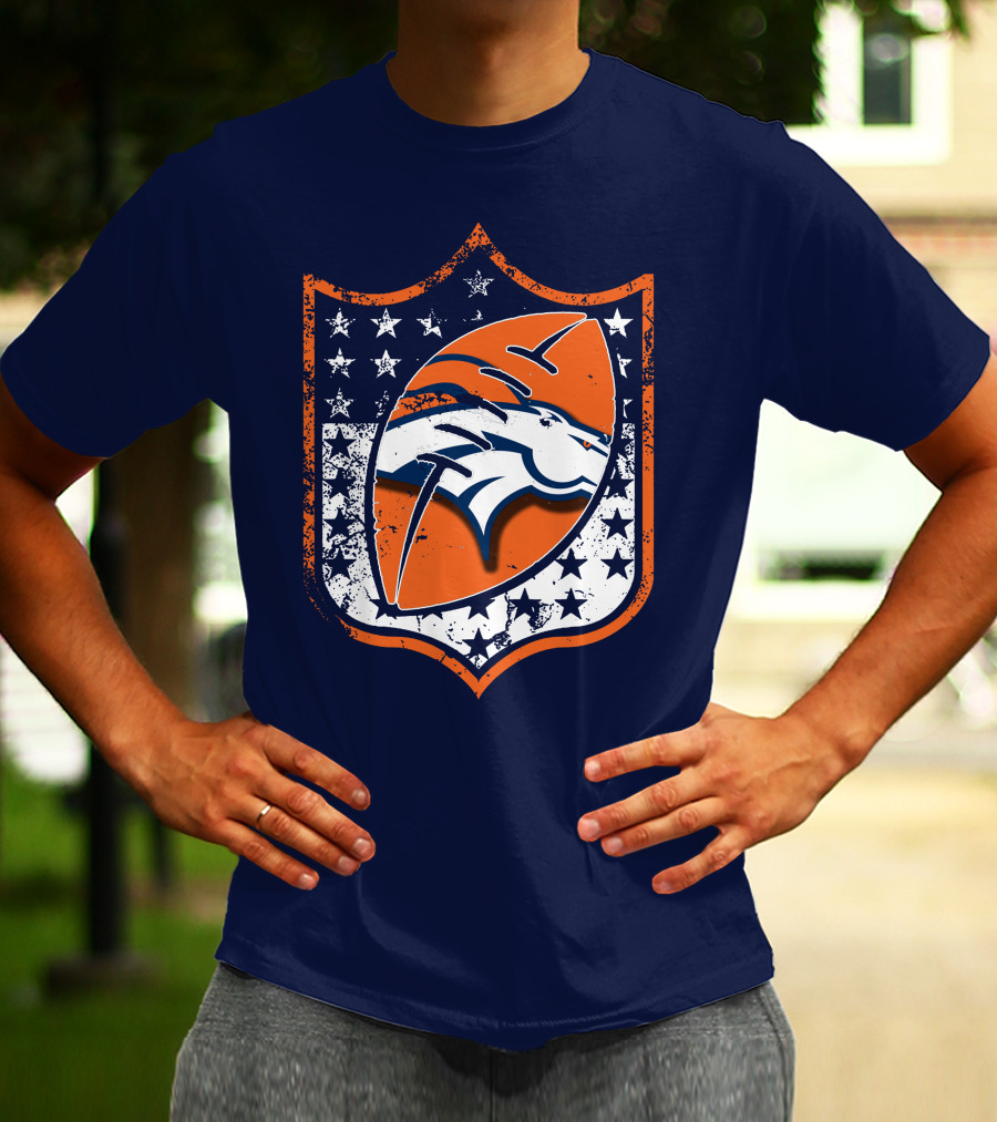 Denver Broncos Vintage Logo With Stars And Orange Shield T-Shirt
