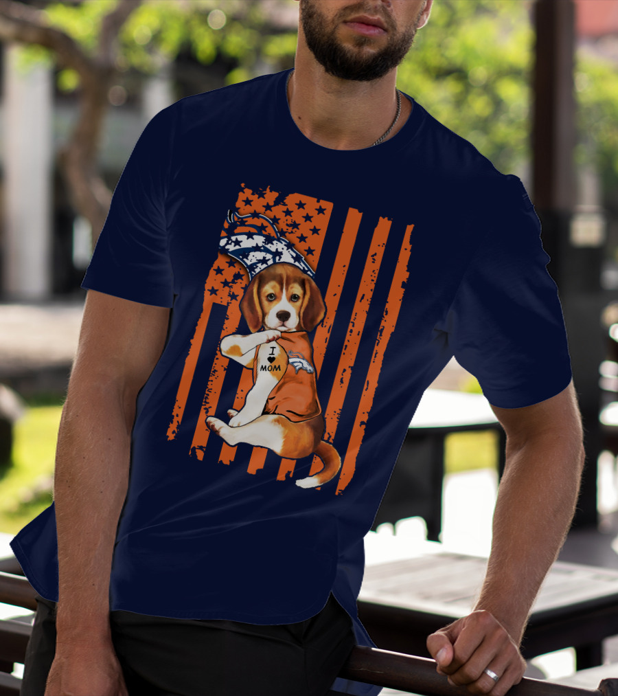 Beagle I Love Mom Denver Broncos T-Shirt