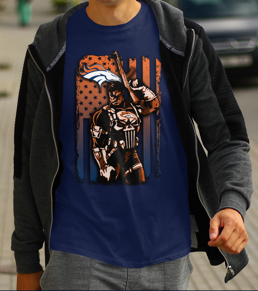 Denver Broncos Punisher Style Patriot T-Shirt