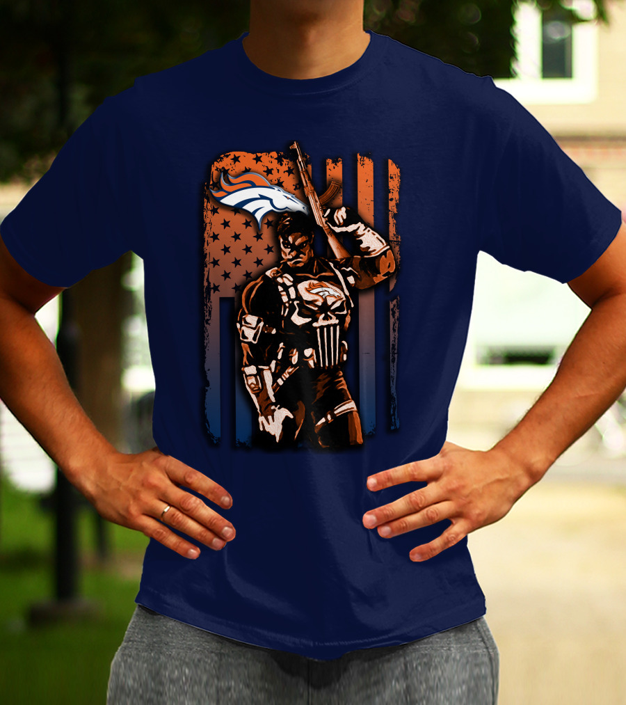 Denver Broncos Punisher Style Patriot T-Shirt