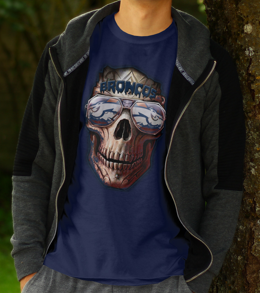 Broncos Skull Sunglasses Denver Broncos Fans 52 T-Shirt